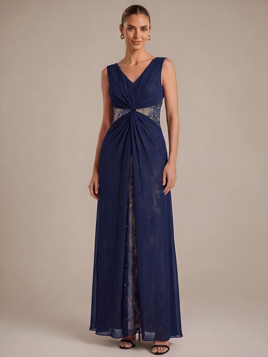 See-through Chiffon Sleeveless Evening Dress #color_Navy Blue