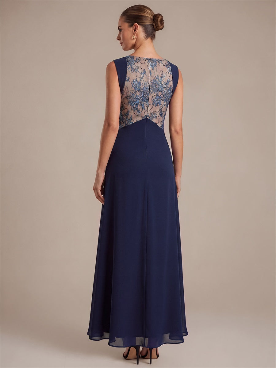 See-through Chiffon Sleeveless Evening Dress #color_Navy Blue