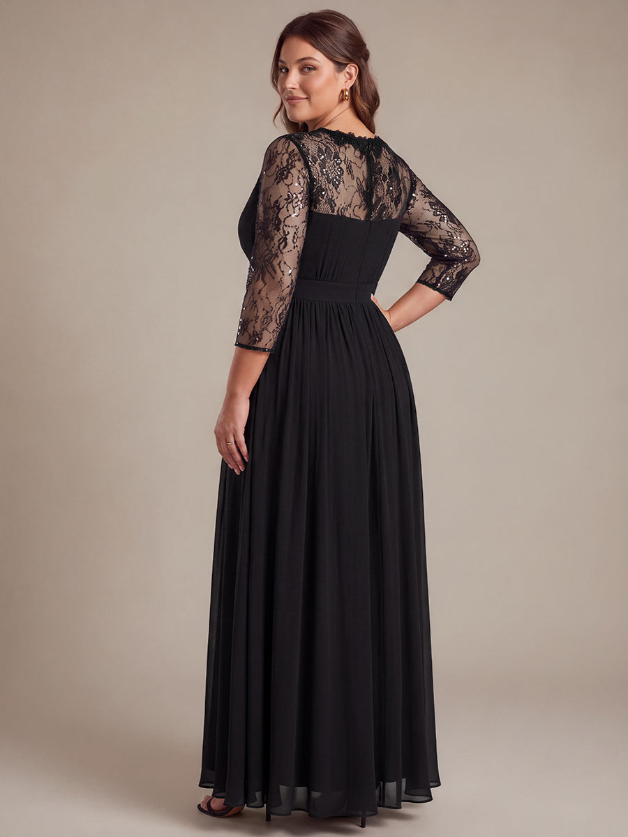 See-through Chiffon Fitted Sleeve Evening Dress #color_Black