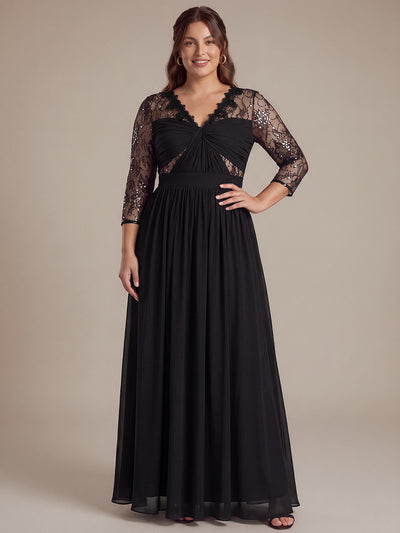 Plus Size See-through Long Sleeve Chiffon Evening Dress