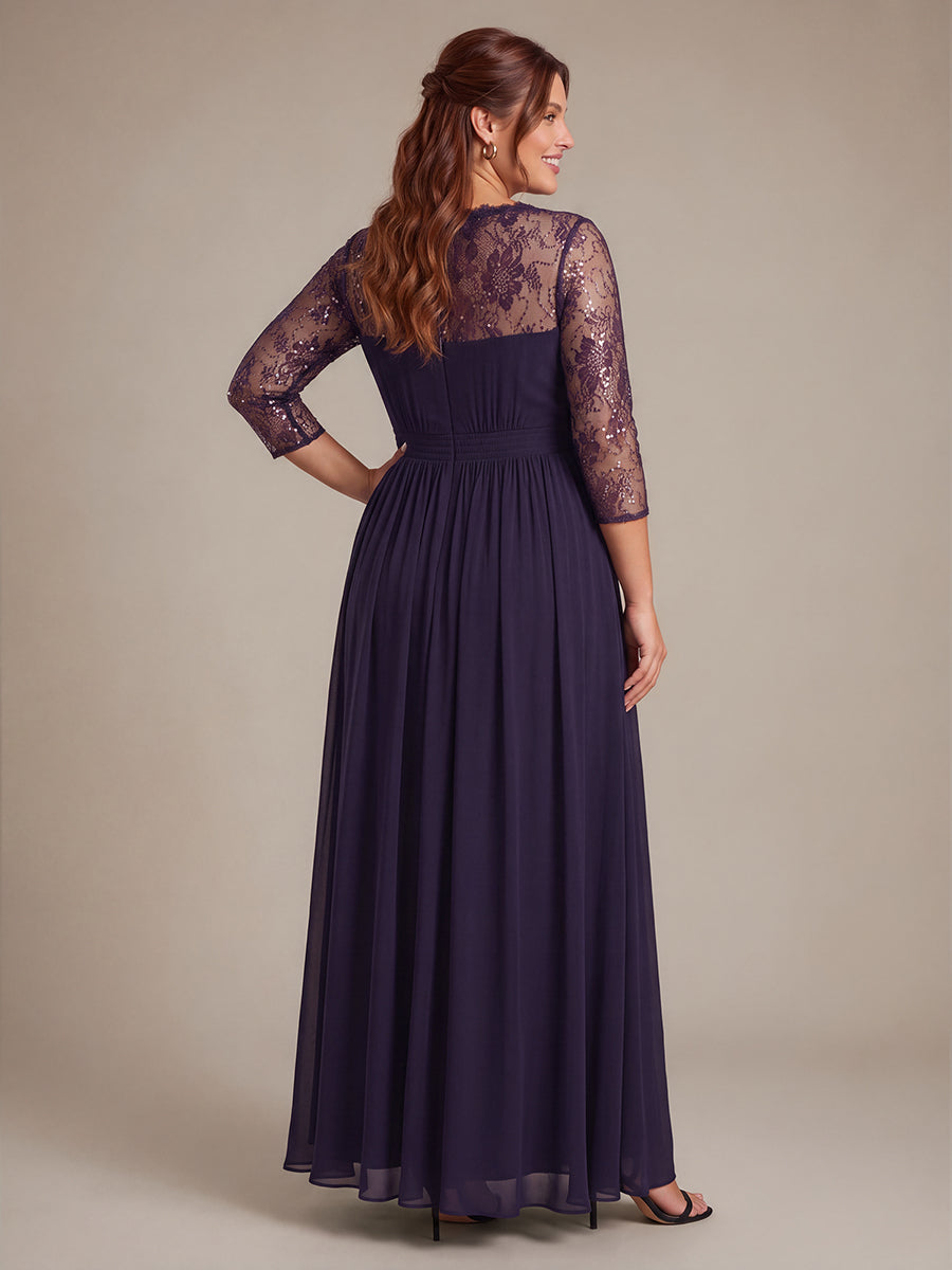 See-through Chiffon Fitted Sleeve Evening Dress #color_Dark Purple