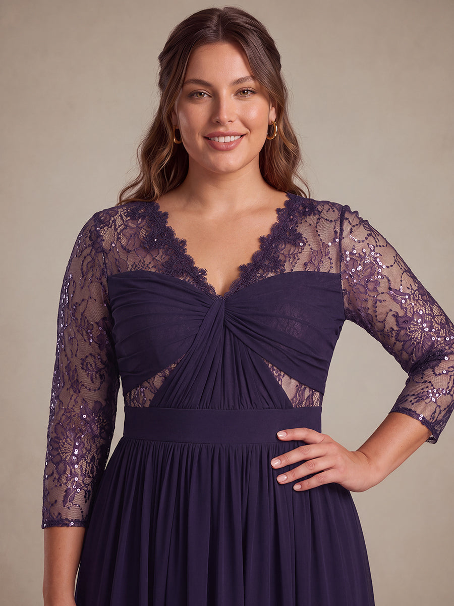 See-through Chiffon Fitted Sleeve Evening Dress #color_Dark Purple