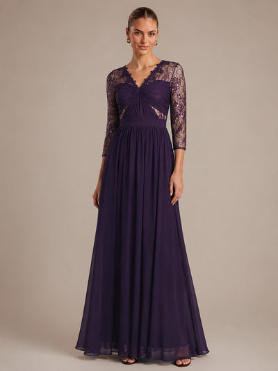 See-through Chiffon Fitted Sleeve Evening Dress