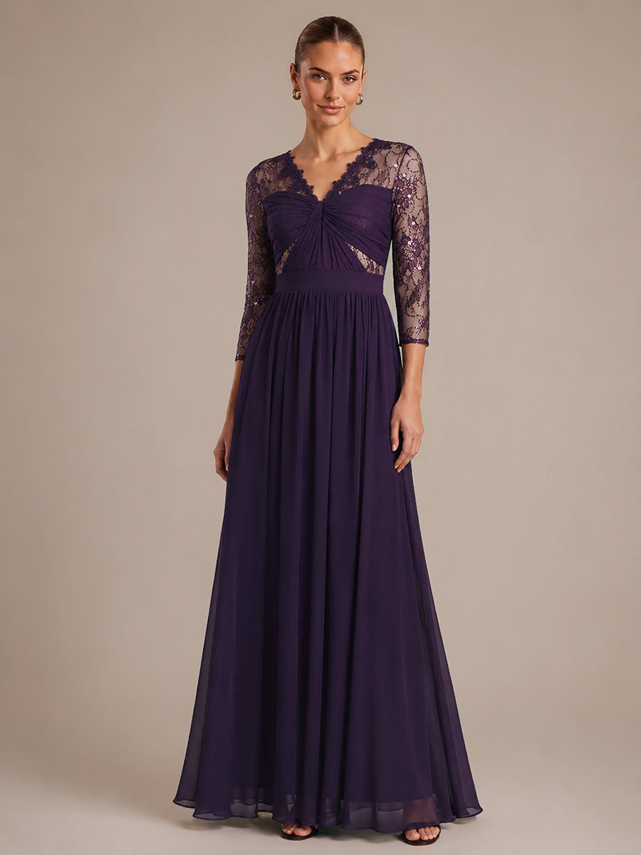 See-through Chiffon Fitted Sleeve Evening Dress #color_Dark Purple