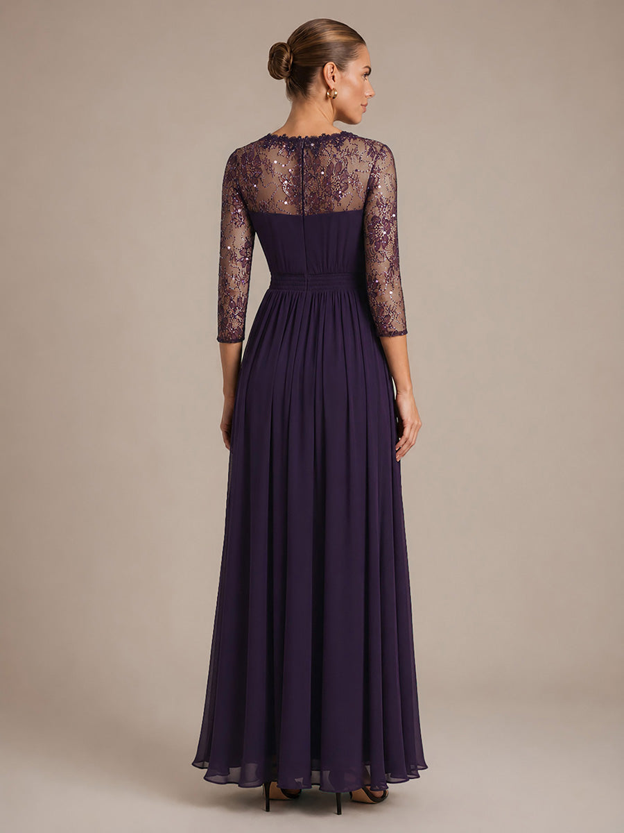 See-through Chiffon Fitted Sleeve Evening Dress #color_Dark Purple