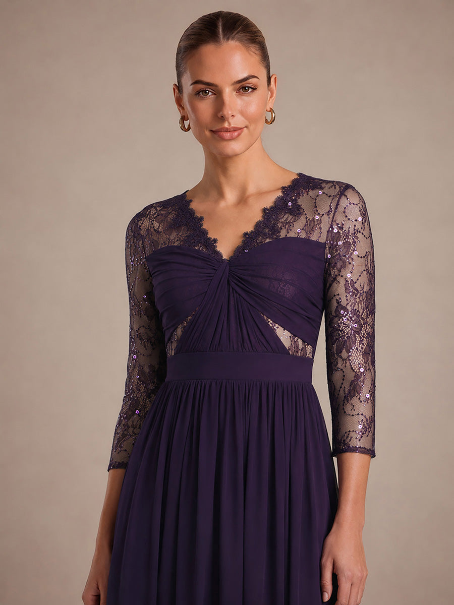 See-through Chiffon Fitted Sleeve Evening Dress #color_Dark Purple