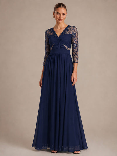 See-through Chiffon Fitted Sleeve Evening Dress