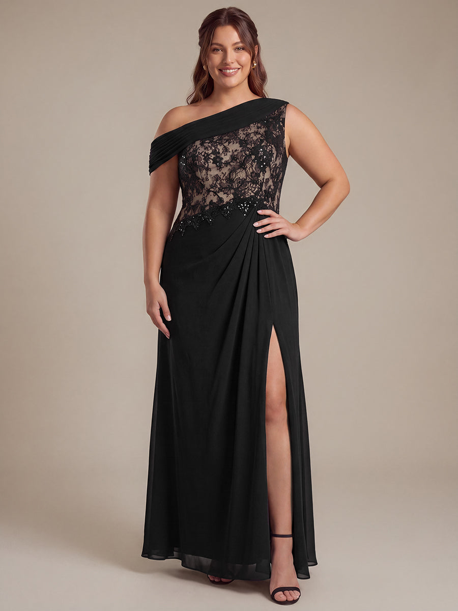 See-through Lace-Chiffon Sleeveless Evening Dress #color_Black