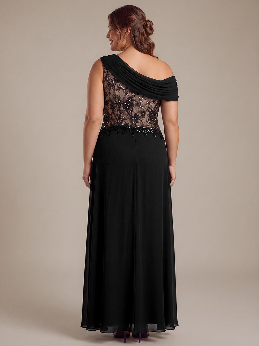 See-through Lace-Chiffon Sleeveless Evening Dress #color_Black