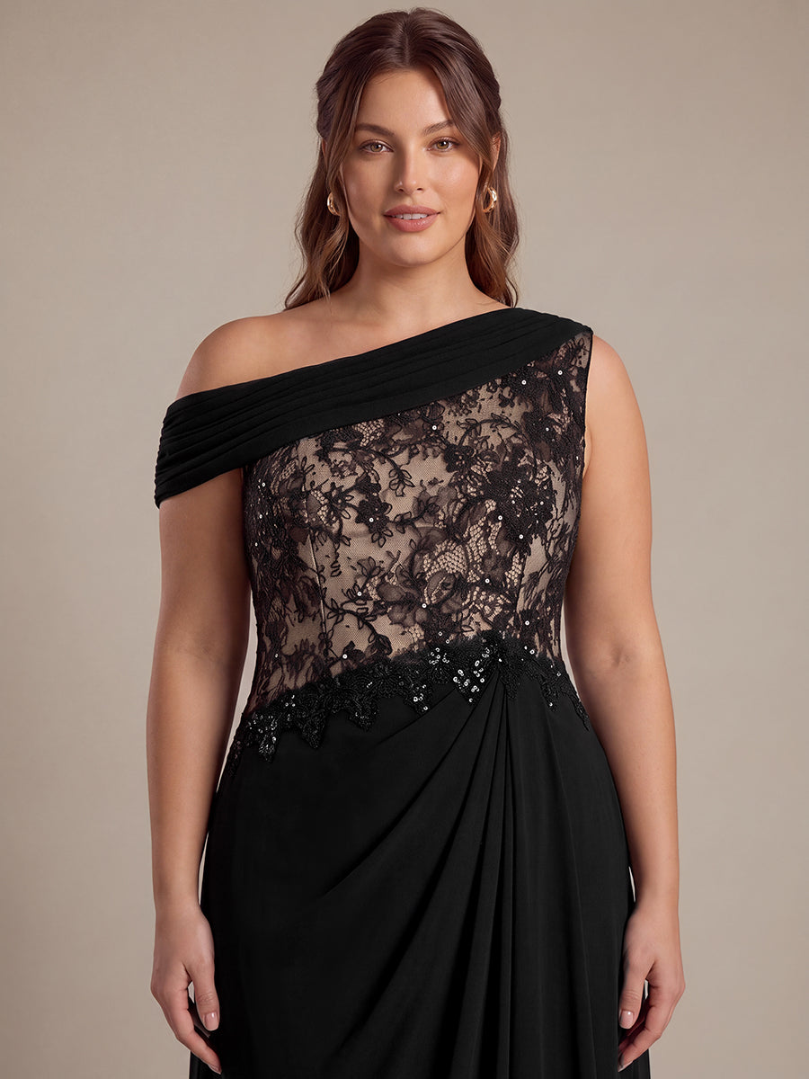 See-through Lace-Chiffon Sleeveless Evening Dress #color_Black