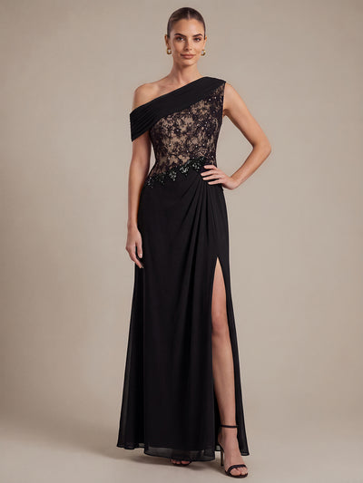 See-through Lace-Chiffon Sleeveless Evening Dress