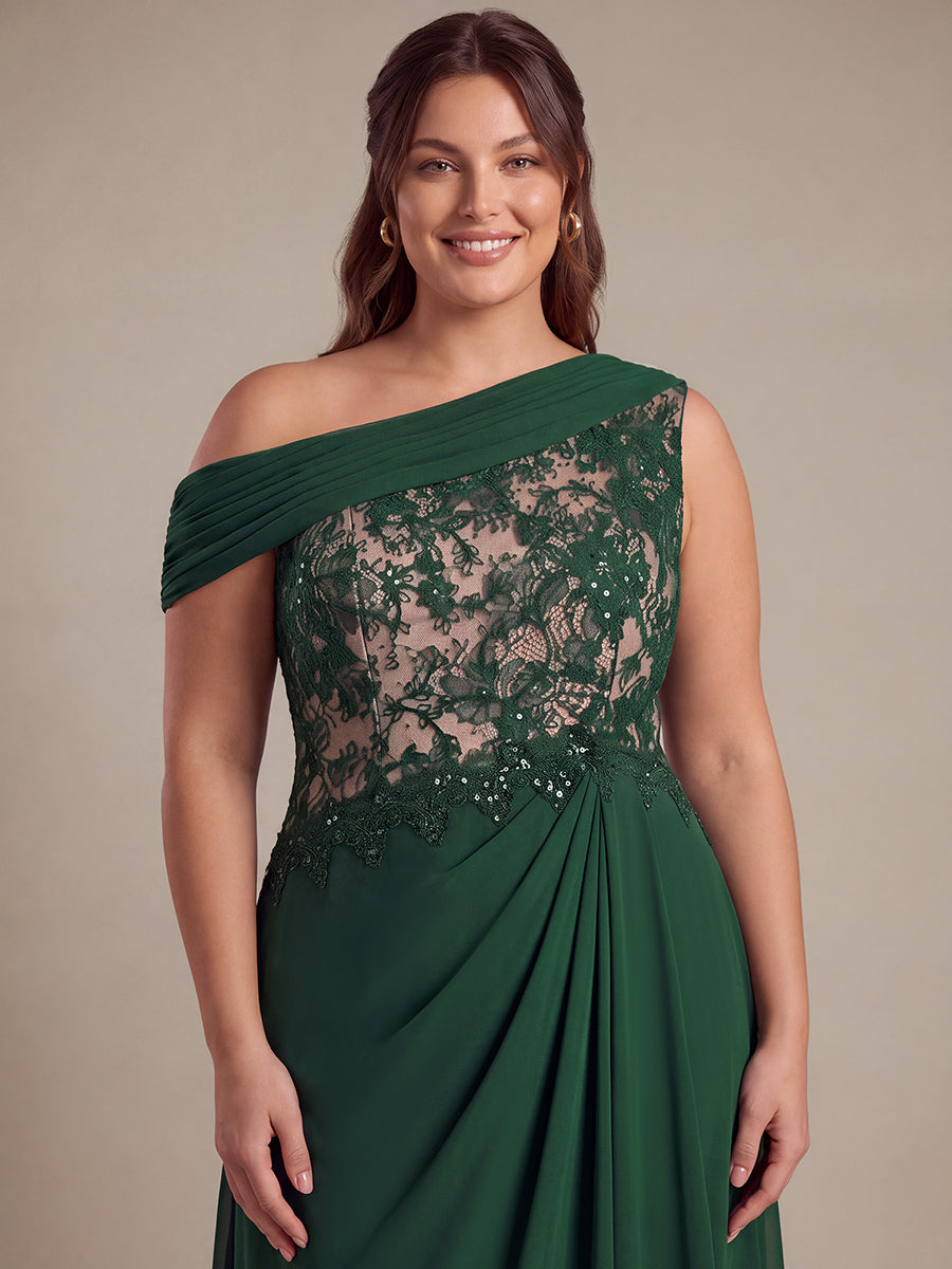 See-through Lace-Chiffon Sleeveless Evening Dress #color_Dark Green