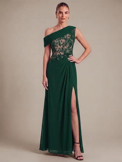 See-through Lace-Chiffon Sleeveless Evening Dress