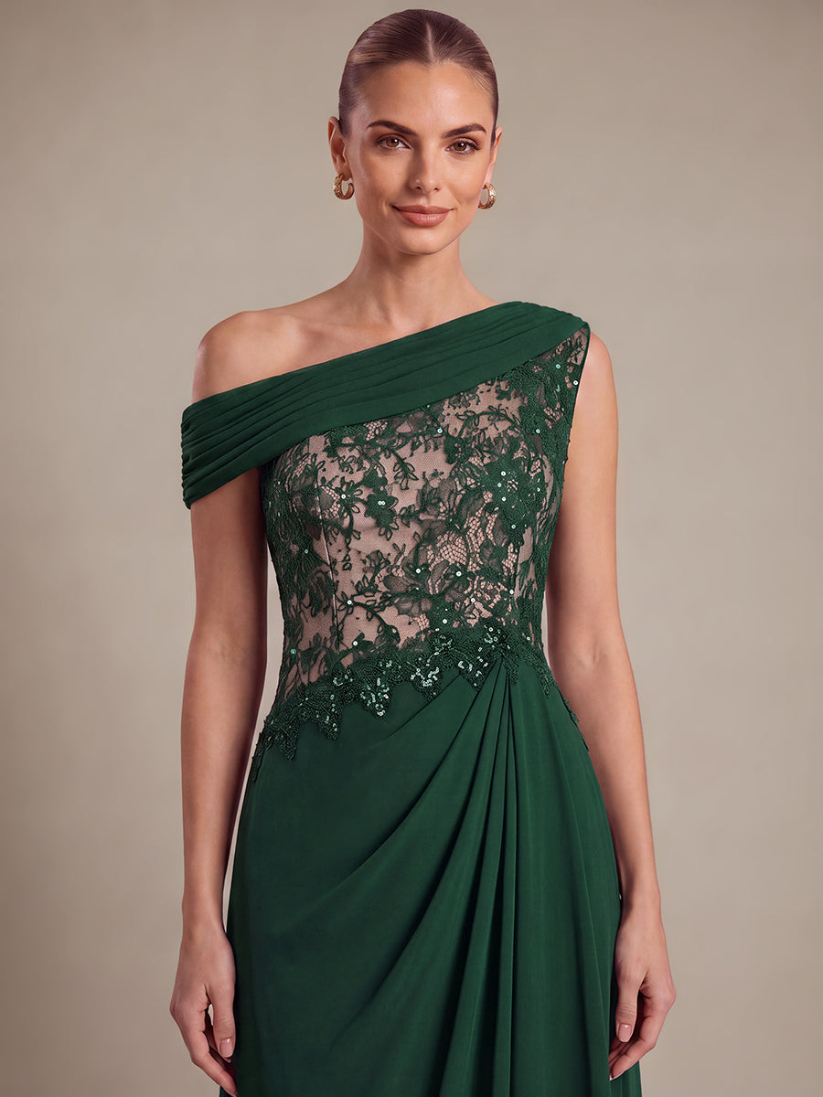 See-through Lace-Chiffon Sleeveless Evening Dress #color_Dark Green
