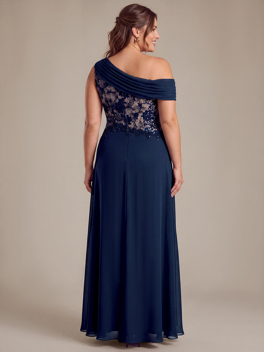 See-through Lace-Chiffon Sleeveless Evening Dress #color_Navy Blue