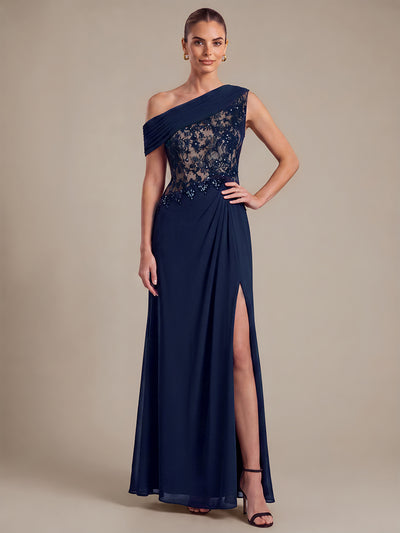 See-through Lace-Chiffon Sleeveless Evening Dress