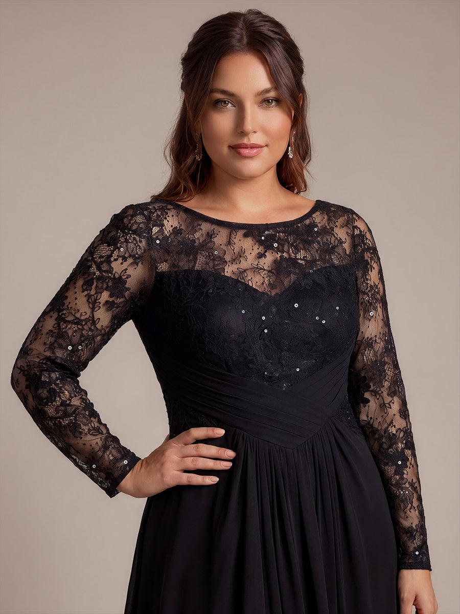 Plus Size See-through Chiffon Evening Dress #color_Black