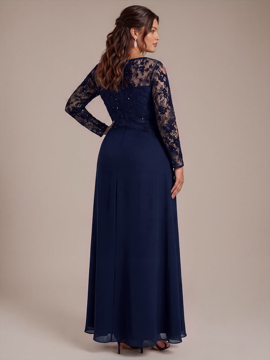 Plus Size See-through Chiffon Evening Dress #color_Navy Blue