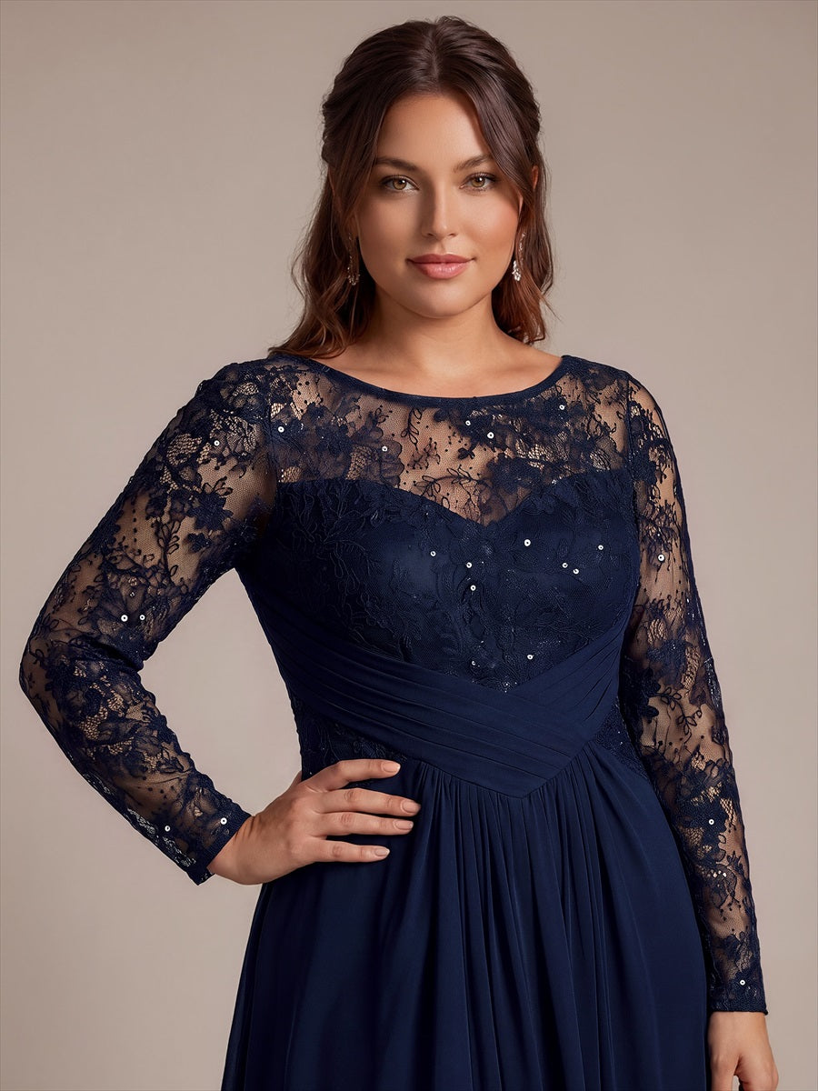 Plus Size See-through Chiffon Evening Dress #color_Navy Blue