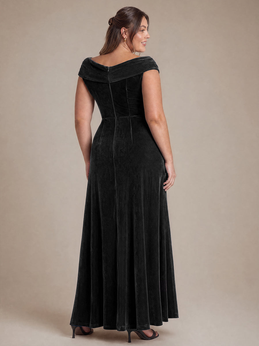 Plus Size Sequin Velvet Mermaid Evening Dress #color_Black