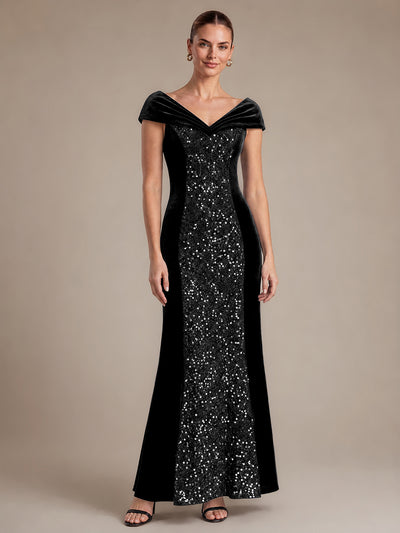 Sequin Velvet Cap Sleeve Mermaid Evening Dress