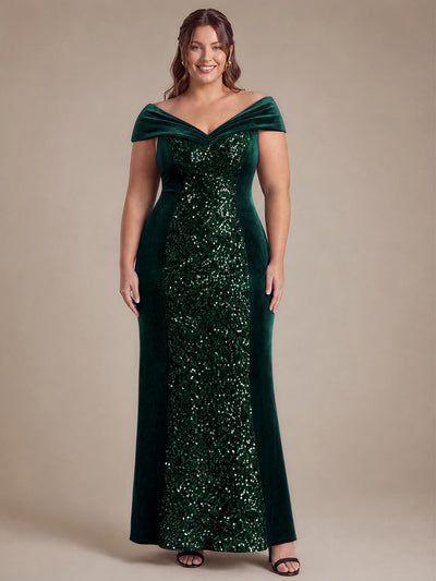 Plus Size Sequin Velvet Mermaid Evening Dress