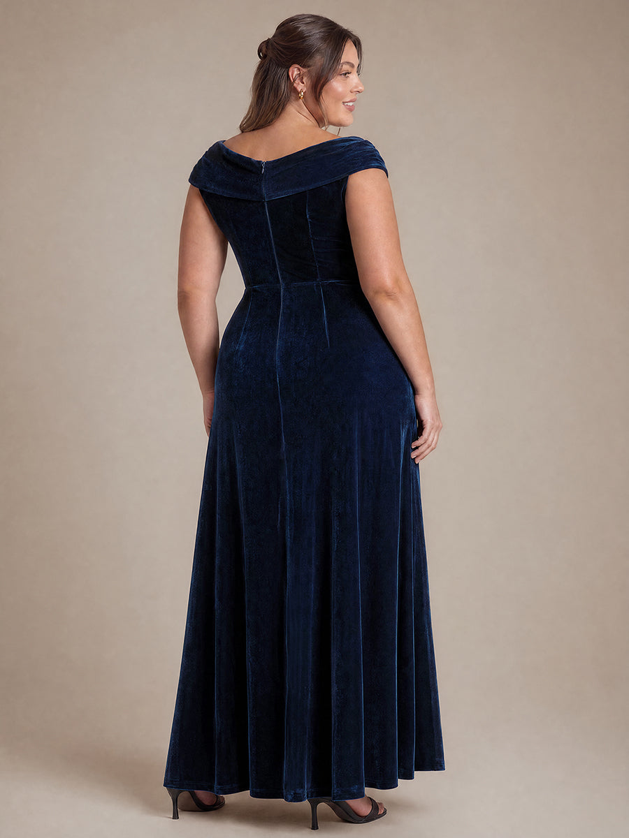 Plus Size Sequin Velvet Mermaid Evening Dress #color_Navy Blue