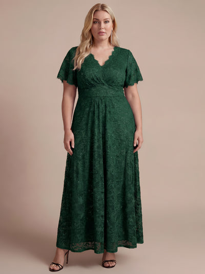 Plus Size Lace Ruffle Sleeve Evening Dress