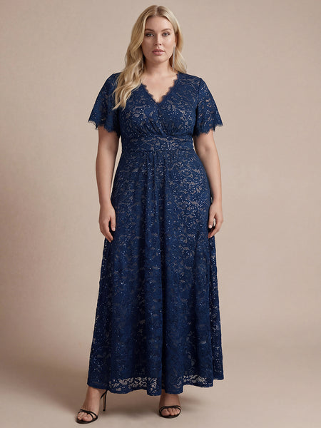 Ever-Pretty Plus Size Lace Ruffle Sleeve Evening Dress Occasion Dress