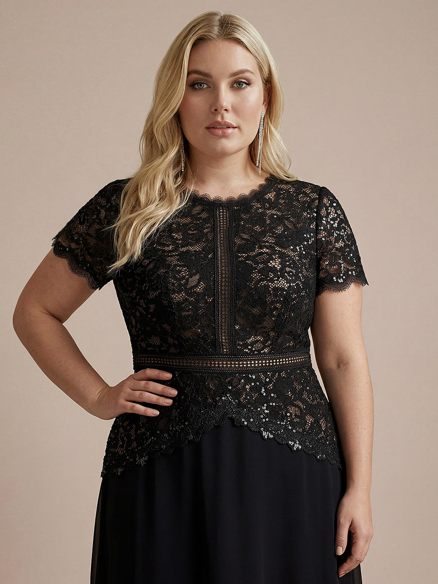 Ever-Pretty Plus Size Sequin Lace Round Neck Formal Lace Dress Ever-Pretty Plus Size Sequin Lace Round Neck Formal Lace Dress
