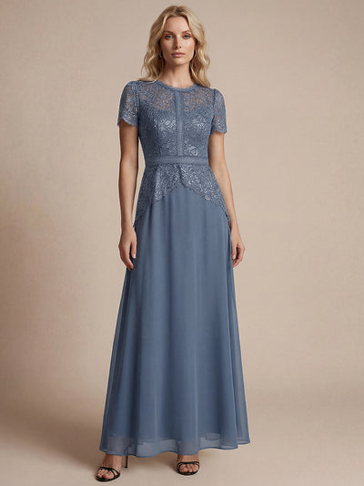Sequin Lace Round Neck Evening Dress