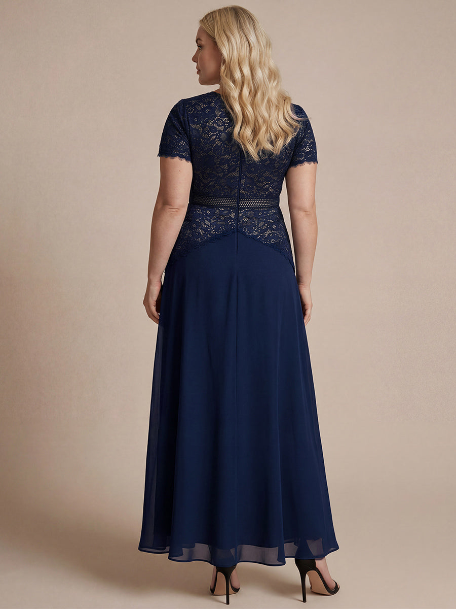 green emerald velvet dress Long Navy Blue Lace Split Prom Dress