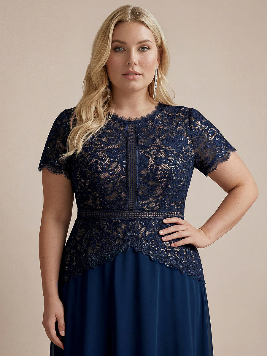 Ever-Pretty Plus Size Sequin Lace Round Neck Formal With Sleev Ever-Pretty Plus Size Sequin Lace Round Neck Formal With Sleev