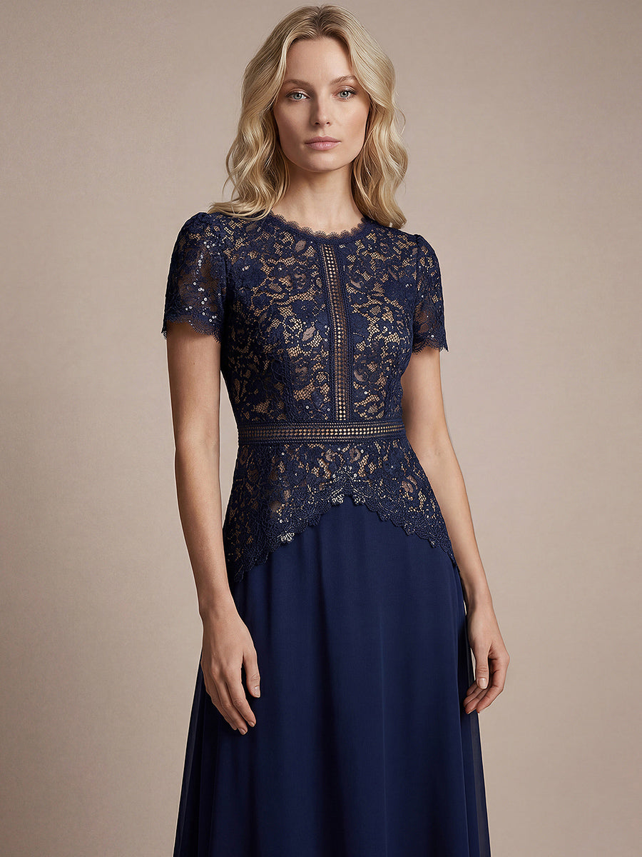 Ever-Pretty Sequin Lace Round Neck Formal With Sleev With Short Sleeves Ever-Pretty Sequin Lace Round Neck Formal With Sleev With Short Sleeves