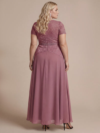Plus Size Lace Puff Sleeve Evening DressDress #color_Purple Orchid