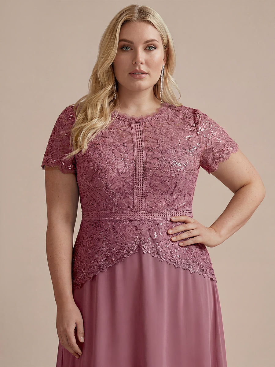 Sequin Lace Round Neck Evening Dress #color_Purple Orchid
