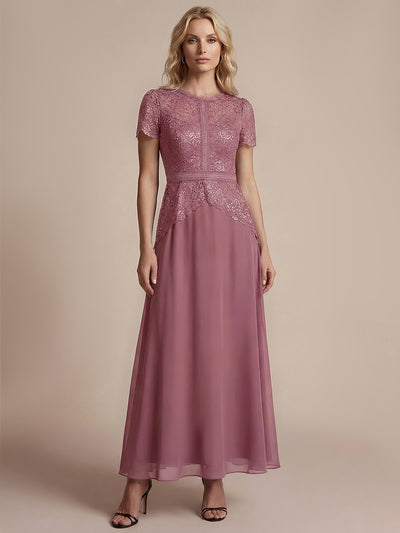 Sequin Lace Round Neck Evening Dress