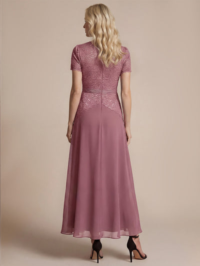 Sequin Lace Round Neck Evening Dress #color_Purple Orchid