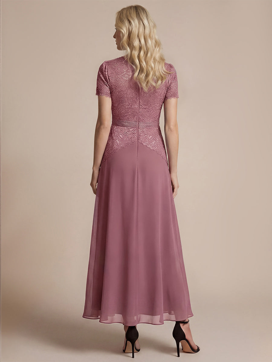 Sequin Lace Round Neck Evening Dress #color_Purple Orchid
