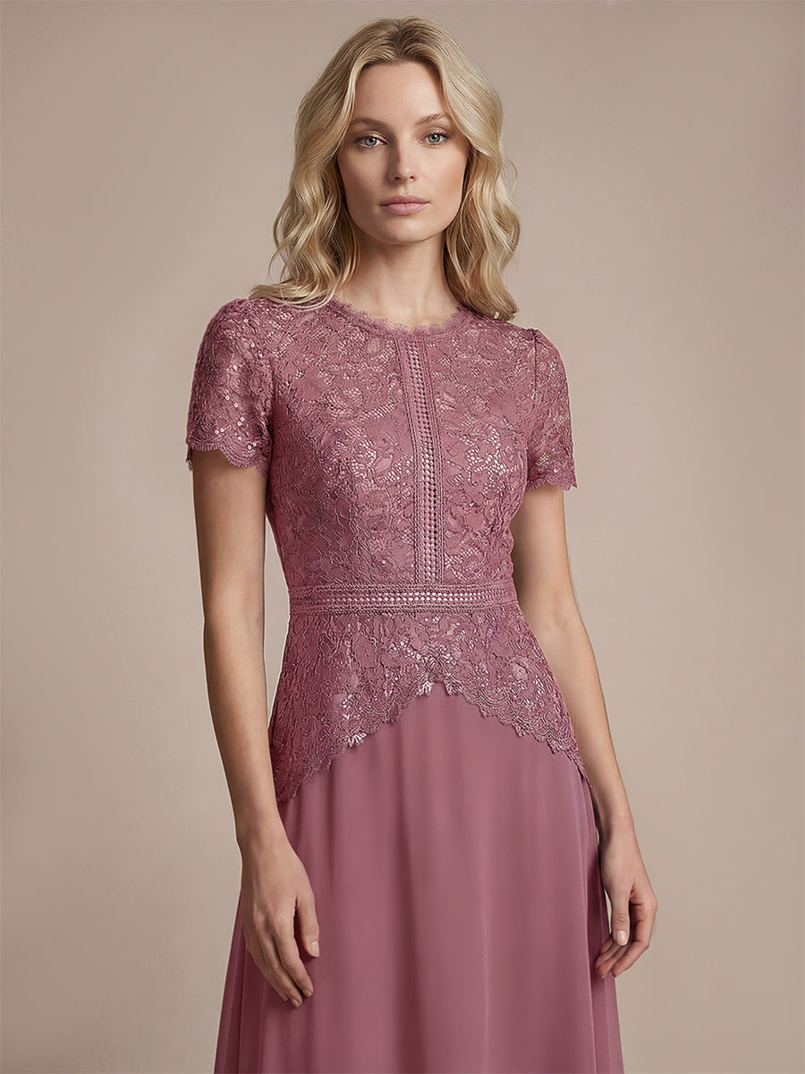 Sequin Lace Round Neck Evening Dress #color_Purple Orchid