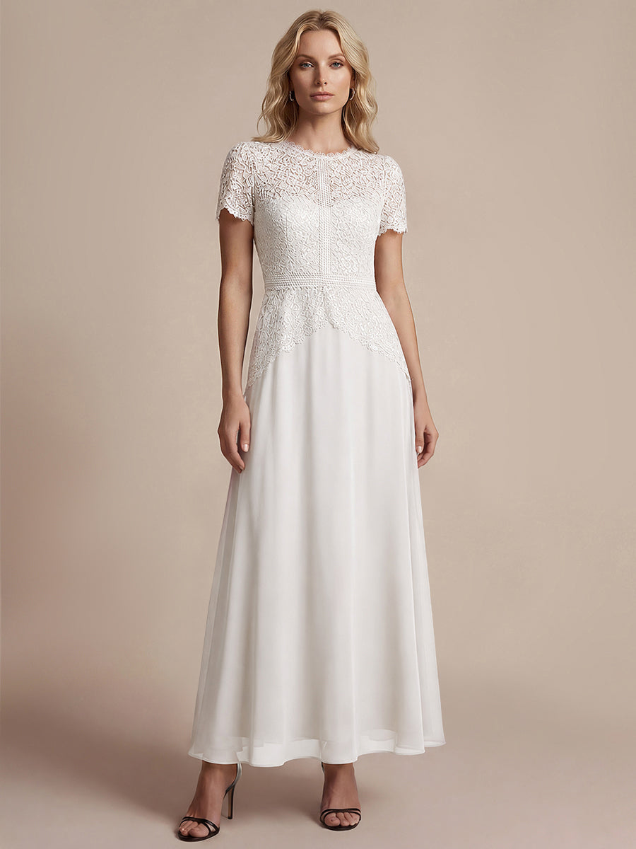 Sequin Lace Round Neck Evening Dress #color_White