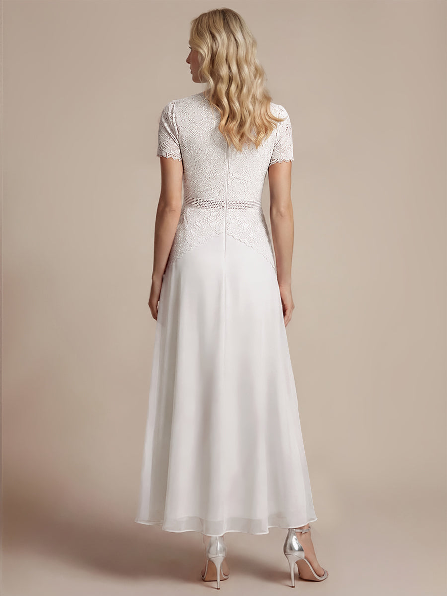 Sequin Lace Round Neck Evening Dress #color_White