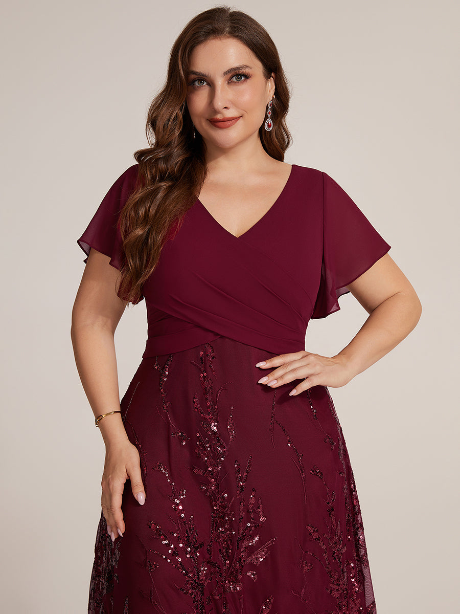 Sequin Chiffon A-Line Evening Dress #color_Burgundy