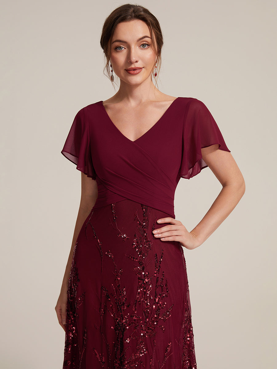 Sequin Chiffon A-Line Evening Dress #color_Burgundy