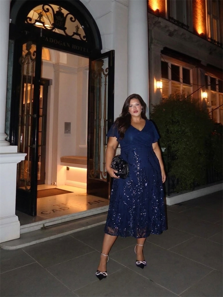 Sequin Chiffon A-Line Evening Dress #color_Navy Blue