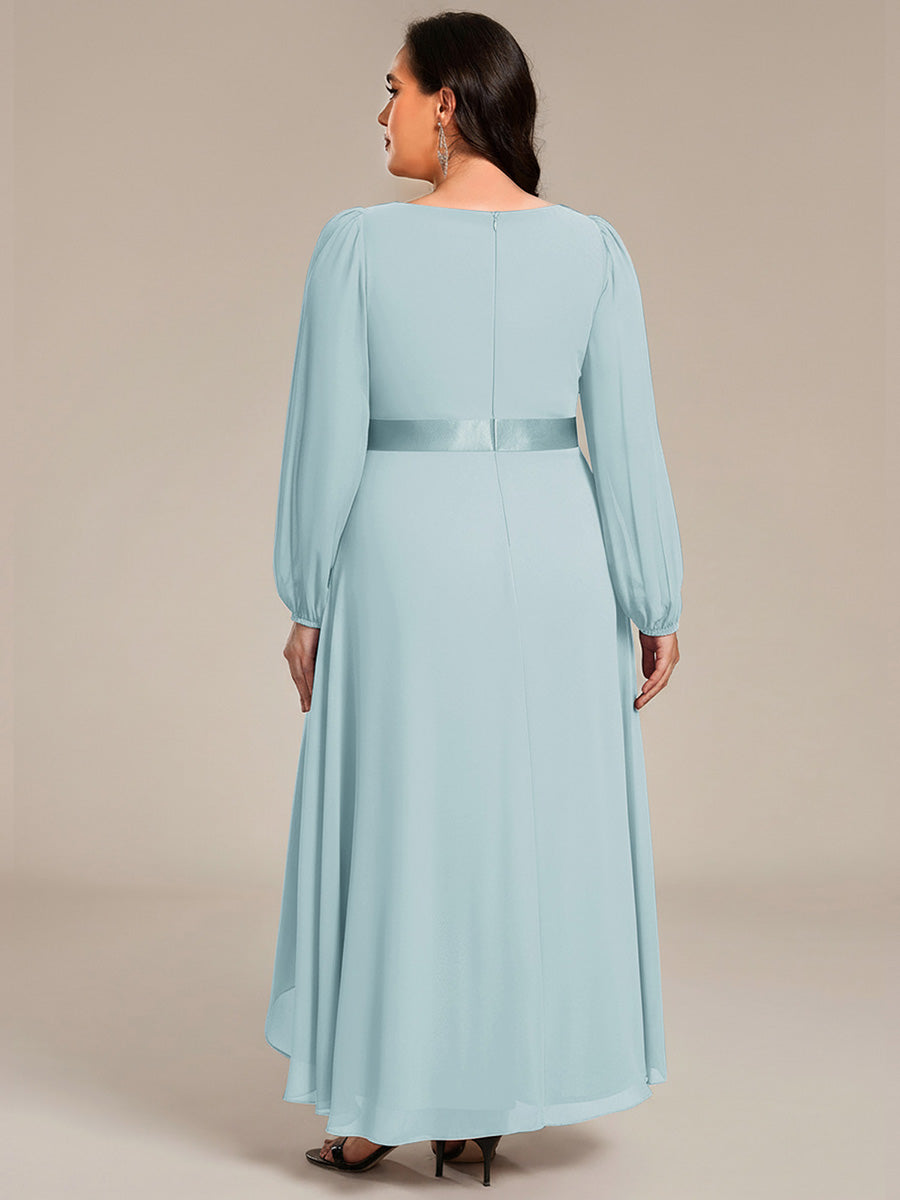 Pleated Chiffon Lantern Sleeve Evening Dress #color_Sky Blue
