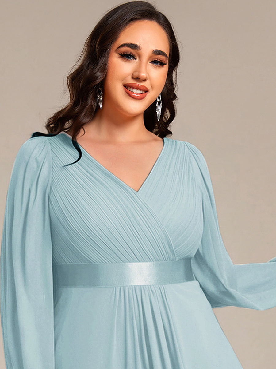 Pleated Chiffon Lantern Sleeve Evening Dress #color_Sky Blue