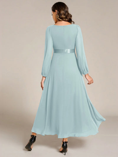 Pleated Chiffon Lantern Sleeve Evening Dress #color_Sky Blue