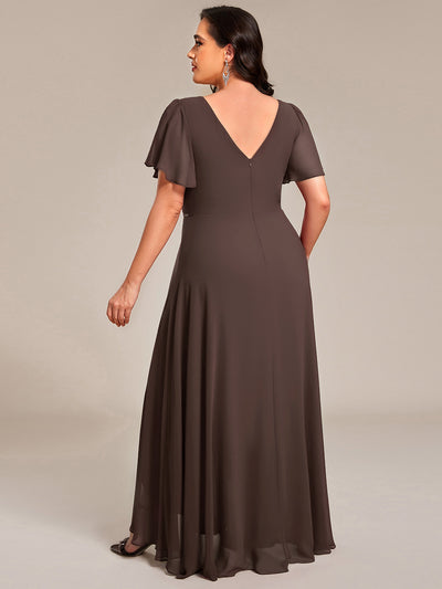 Plus Size V-Neck Rhinestone Waist Chiffon Maxi Formal Evening Dress #color_Espresso