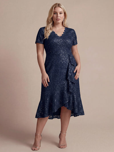 Plus Size Lace High Low Wedding Guest Dress